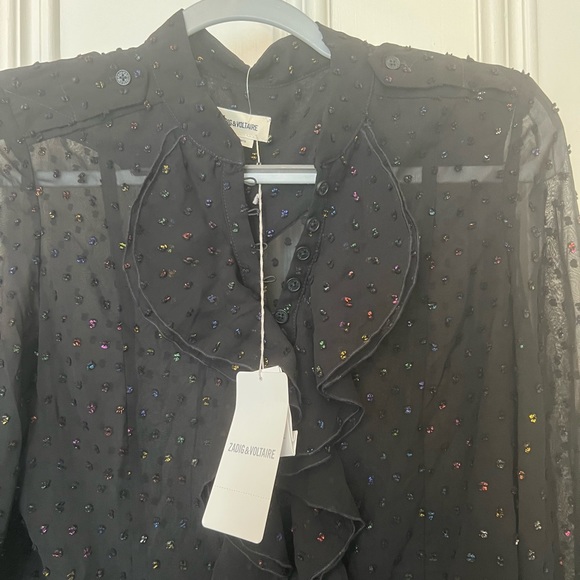 NWT Zaidg and Voltaire Black Twin Mousseline Swiss Dot Blouse - Picture 5 of 6